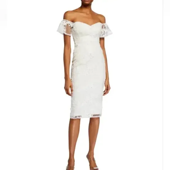 Dress the Population | Dresses | 4 Nwt Dress The Population Lace Applique  Off The Shoulder Dress In Off White | Poshmark